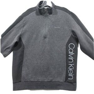 Calvin Klein Sweatshirt Mens Large Gray Black Zipper BIG CK Logo 72% Cotton